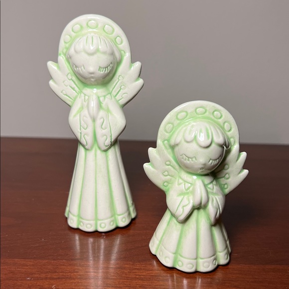 Vintage Other - Pair of Vintage Kitsch Christmas Pastel Green Angel Figurines